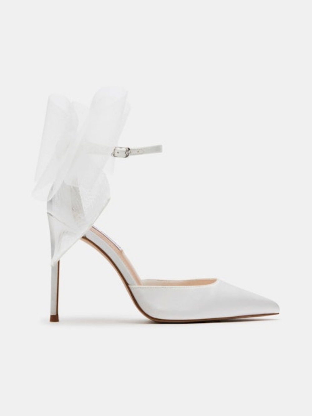Elegant White Pointed-Toe Stiletto with Bow Ankle Strap , Wedding shoes